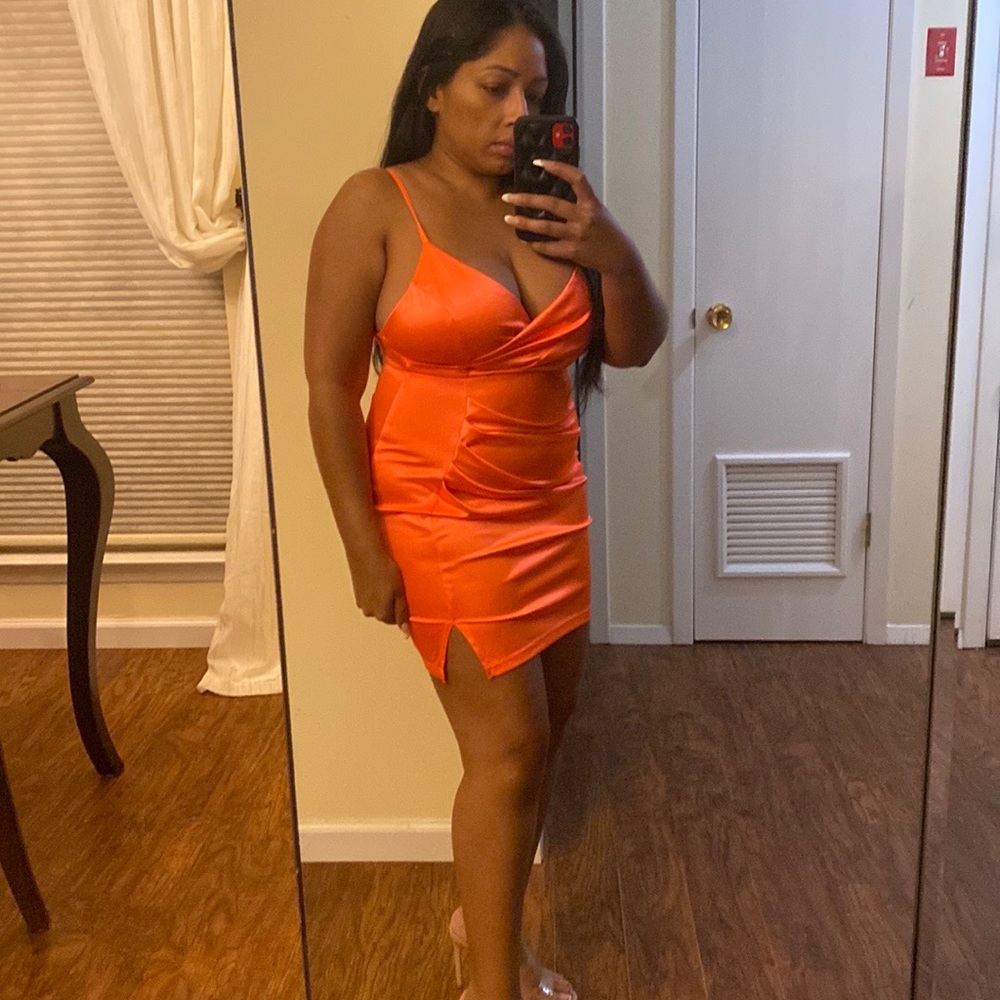 Neon orange mini dress